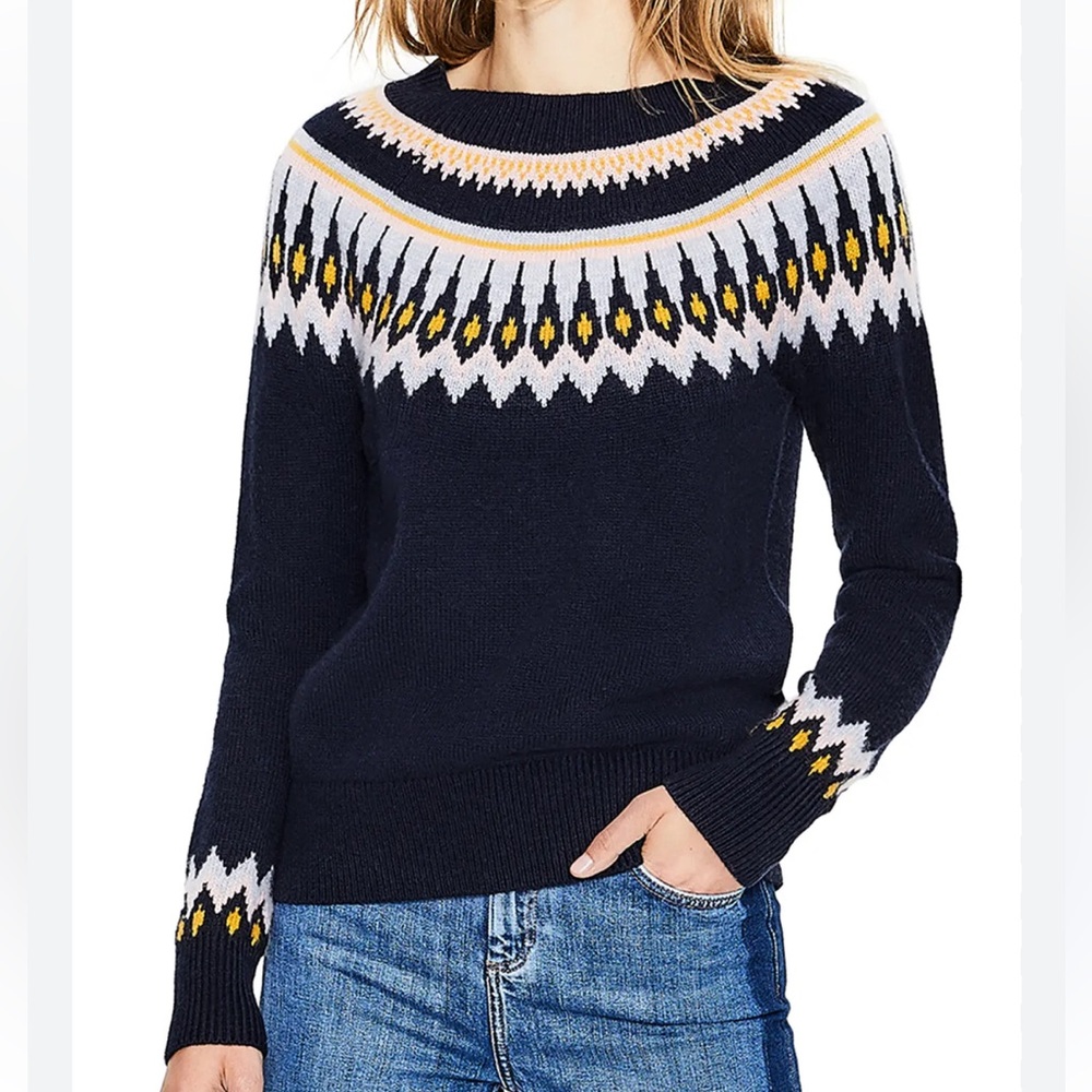 BODEN ELEANOR FAIR ISLE SWEATER WOOL ALPACA COTTON BLEND NAVY PINK SZ SM
